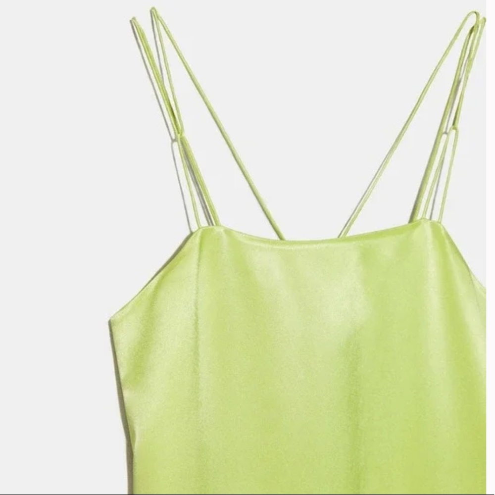 Zara Lime Green Satin Midi Flowy Dress